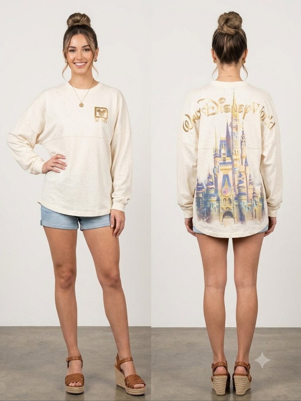 Disney Cream 50th Anniversary Oversized Logo Long Sleeve Tee